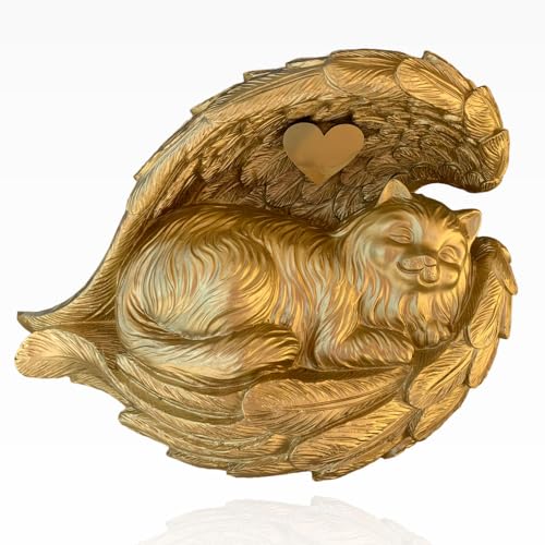 Monello Tierurne Katzenurne Langhaar mit Gravur Urne für Katzen mit langem Fell bis ca. 15 kg Tiergewicht (Gold) von Monello