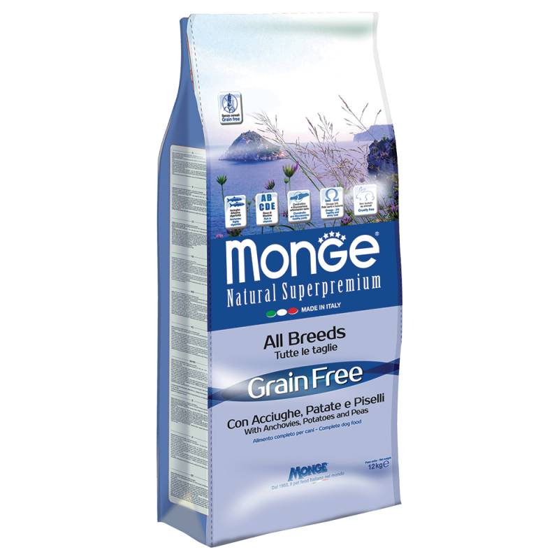 Monge Superpremium Grain Free All Breeds Sardellen, Kartoffeln und Erbsen - 12 kg von Monge Grain Free Dog