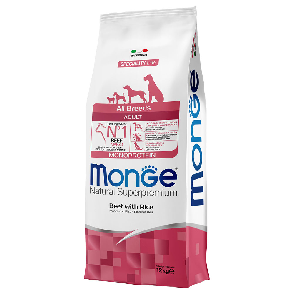 Monge Monoprotein Rind mit Reis für Hunde - Sparpaket: 2 x 12 kg von Monge Superpremium Dog