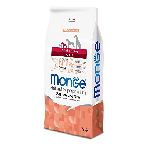 Monge Natural Superpremium Adult Salmon and Rice, Hundefutter für alle Rassen (Trockenfutter für Hunde mit Lachs & Reis, sehr Ballaststoff- & Vitaminreich, 7,5 kg) von Monge