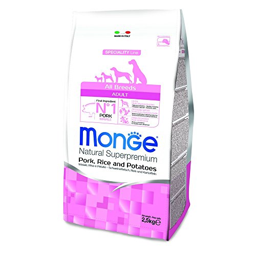 Monge Natural Superpremium ADULT PORK, RICE AND POTATOES, Hundefutter für alle Rassen (Trockenfutter für Hunde mit Schweinefleisch, Reis & Kartoffeln, sehr Ballaststoff- & Vitaminreich, 2,5 kg) von Monge