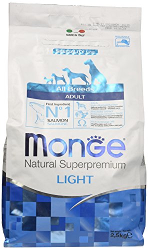 Monge Light Adult Salmon and Rice, Hundefutter für alle Rassen (Trockenfutter für Hunde mit Lachs und Reis, Hundefutter Trocken für reduzierten Energiebedarf, sehr Nährstoffreich, Inhalt: 2,5 kg) von Monge