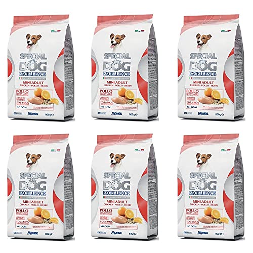 Monge 6X Special Dog Excellence Italian Superpremium Mini Adult Pollo Con Riso, Semi di Lino e Agrumi Hähnchen mit Reis, Leinsamen und Zitrus 800g von Monge