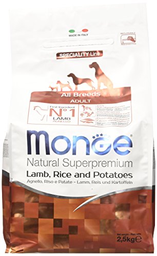 Monge Natural Superpremium Adult Lamb, Rice and Potatoes, Hundefutter für alle Rassen (Trockenfutter für Hunde mit Lamm, Reis & Kartoffeln, sehr Ballaststoff- & Vitaminreich, 2,5 kg) von Monge