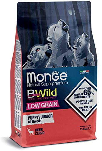 Monge BWILD Puppy Deer, Hundefutter für alle Rassen (Welpenfutter, Trockenfutter für Hunde mit Hirschfleisch, Hunde Trockenfutter mit wenig Getreide, sehr Ballaststoff- & Vitaminreich, Inhalt: 12 kg) von Monge