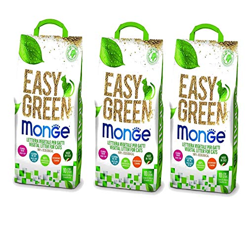 Monge Easy Green Katzentoilette für Katzen, Reptilien, Katze, 10 Liter, biologisch abbaubar, 2/3/6 Säcke gratis Versand (3 Stück) von Monge