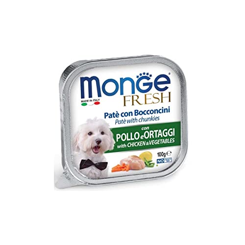 Monge Fresh Chicken and Vegetables, Nassfutter für Hunde (Hundefutter aus Huhn und Gemüse, hochwertige Qualität, ohne Zusatz von Farbstoffen, geringer Zuckergehalt, schmackhaftes Futter, 100 g) von Monge