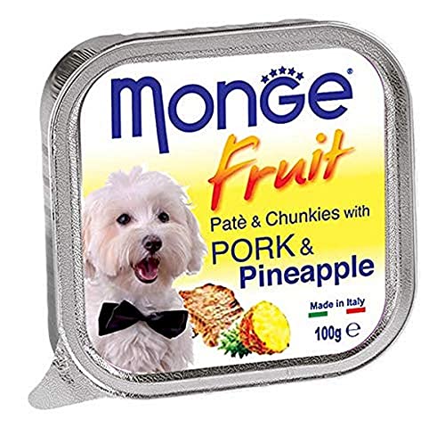 Monge Fruit Adult Pork and Pineapple, Hundefutter für alle Rassen (Nassfutter für Hunde, Hundefutter mit Schwein und Ananas, Vitaminreich, ohne Farb- und Konservierungsstoffe, 100 g) von Monge