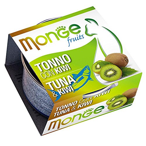 Monge Fruits Adult Tuna and Kiwi, Nassfutter für Erwachsene Katzen (Katzenfutter aus Thunfisch und Kiwi, Vitaminquelle, schmackhafte Rezeptur, ohne Farb- und Konservierungsstoffe, 80 g) von Monge