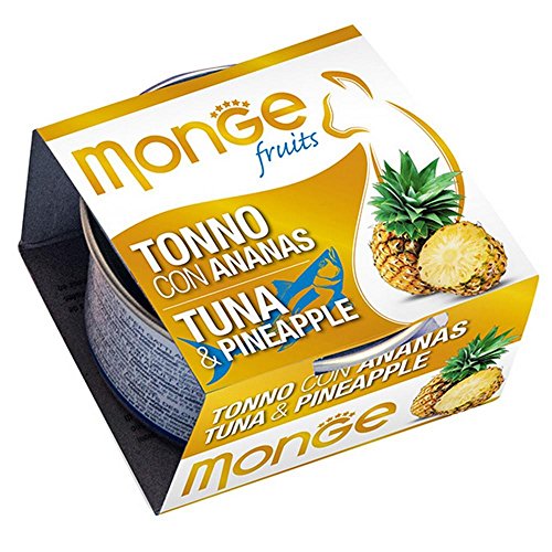 Monge Fruits Adult Tuna with Pineapple, Nassfutter für Katzen (Ergänzungsfuttermittel aus Thunfisch und Ananas, ohne Zuckerzusatz, Unterstützung des Darmwohlbefindens, schmackhaftes Futter, 80 g) von Monge