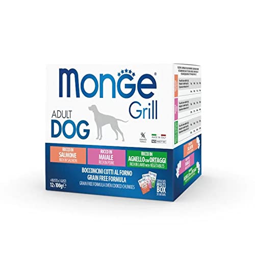 Monge Grill Adult Rich IN Salmon, Pork, Lamb with Vegetables, Nassfutter für Hunde (Hundefutter aus Lachs, Schwein, Lamm und Gemüse, schmackhafte Rezeptur, ohne Farbstoffe, getreidefrei, 12 x 100 g) Monge Grill Adult Rich IN Salmon, Pork, Lamb with Vegetables, Nassfutter für Hunde (Hundefutter aus Lachs, Schwein, Lamm und Gemüse, schmackhafte Rezeptur, ohne Farbstoffe, getreidefrei, 12 x 100 g) von Monge