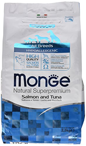 Monge Hypo Adult Salmon and Tuna, Hundefutter für alle Rassen (Hypoallergen Trockenfutter für Hunde mit Lachs und Thunfisch, Hundefutter für Sensible Hundemägen, sehr Nährstoffreich, Inhalt: 2,5 kg) von Monge