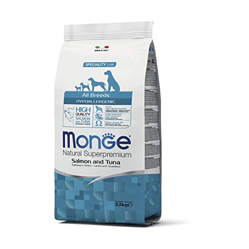 Monge Hypo Adult Salmon and Tuna, Hundefutter für alle Rassen (Hypoallergen Trockenfutter für Hunde mit Lachs und Thunfisch, Hundefutter für Sensible Hundemägen, sehr Nährstoffreich, Inhalt: 2,5 kg) von Monge