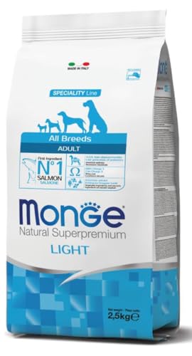 Monge Light Adult Salmon and Rice, Hundefutter für alle Rassen (Trockenfutter für Hunde mit Lachs und Reis, Hundefutter Trocken für reduzierten Energiebedarf, sehr Nährstoffreich, Inhalt: 12 kg) von Monge