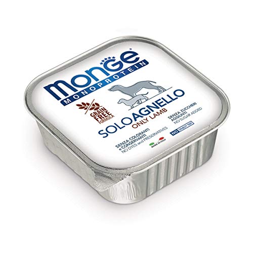 Monge Monoproteico, Nassfutter für Hunde (Hundefutter aus Lamm, hohe Qualität, ohne Zuckerzusatz, Farbstoffe oder Konservierungsstoffe, sehr Ballaststoff- & Vitaminreich, 150 g) von Monge