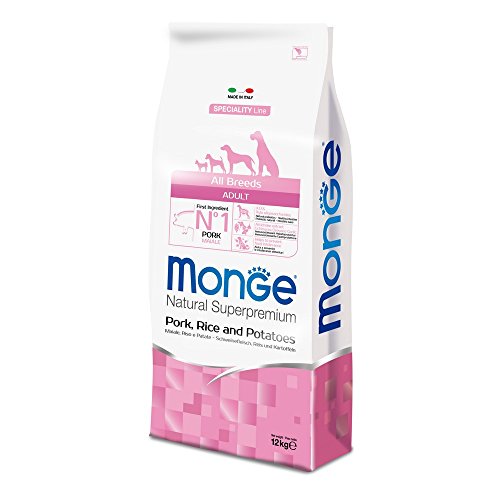 Monge Natural Superpremium ADULT PORK, RICE AND POTATOES, Hundefutter für alle Rassen (Trockenfutter für Hunde mit Schweinefleisch, Reis & Kartoffeln, sehr Ballaststoff- & Vitaminreich, 12 kg) von Monge