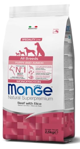 Monge Natural Superpremium Adult Beef and Rice, Hundefutter für alle Rassen (Trockenfutter für Hunde mit Rindfleisch & Reis, sehr Ballaststoff- & Vitaminreich, 12 kg) von Monge