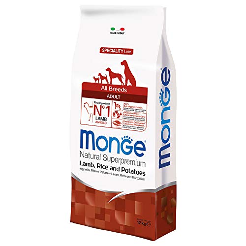 Monge Natural Superpremium Adult Lamb, Rice and Potatoes, Hundefutter für alle Rassen (Trockenfutter für Hunde mit Lamm, Reis & Kartoffeln, sehr Ballaststoff- & Vitaminreich, 12 kg) von Monge