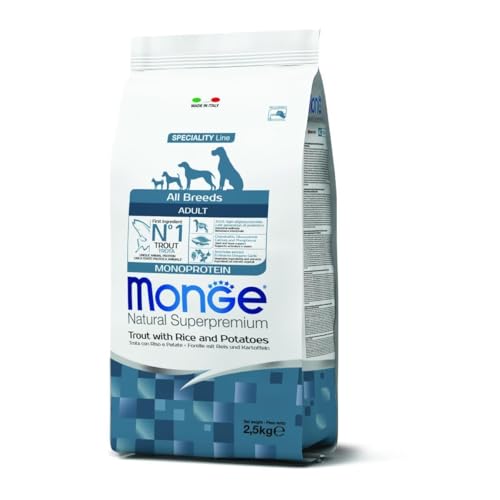 Monge Natural Superpremium Adult Trout, Rice and Potatoes, Hundefutter für alle Rassen (Trockenfutter für Hunde mit Forelle, Reis & Kartoffeln, sehr Ballaststoff- & Vitaminreich, 2,5 kg) von Monge