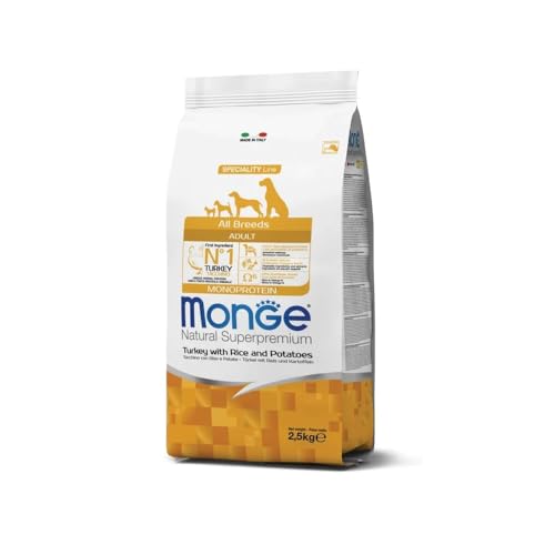 Monge Natural Superpremium Adult Turkey, Rice and Potatoes, Hundefutter für alle Rassen (Trockenfutter für Hunde mit Pute, Reis & Kartoffeln, sehr Ballaststoff- & Vitaminreich, 2,5 kg) von Monge