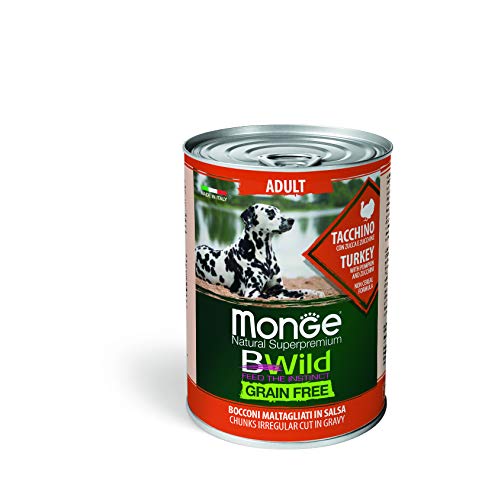 Monge Natural Superpremium Adult Turkey with Pumpkin and Zucchini, Hundefutter für alle Rassen (Nassfutter für Hunde, Truthahn mit Kürbis und Zucchini, getreidefrei, 400 g) von Monge