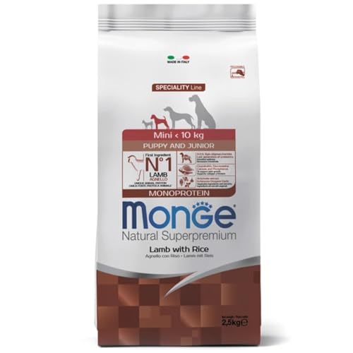 Monge Natural Superpremium Monoprotein* ADULT LAMB WITH RICE AND POTATOES, Trockenfutter für Hunde (Futter aus Lamm, Reis und Kartoffeln, optimale Verdaulichkeit, ohne Zusatz von Farbstoffen, 2,5 kg) von Monge