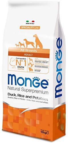 Monge Natural Superpremium Monoprotein* Adult Duck with Rice and Potatoes, Trockenfutter für Hunde (Futter aus Ente, Reis und Kartoffeln, optimale Verdaulichkeit, ohne Zusatz von Farbstoffen, 12 kg) von Monge