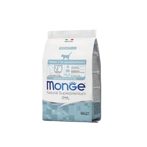 Monge Natural Superpremium Monoprotein* Kitten Trout, Trockenfutter für Kitten (Kittenfutter aus Forelle, Unterstützung des Wachstums, hochwertige Rezeptur, ohne Zusatz von Farbstoffen, 400 g) von Monge
