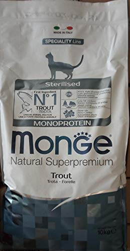 Monge Natural Superpremium Monoprotein* STERILISED Trout, Trockenfutter für sterilisierte Katzen (Futter aus Forelle, hochwertige Rezeptur, geringer Fettgehalt, ohne Zusatz von Farbstoffen, 10 kg) von Monge