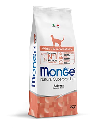 Monge Natural Superpremium Monoprotein Adult Salmon, Trockenfutter für Erwachsene Katzen (Futter aus Lachs, Omega-3-Fettsäure für Fellglanz, hochwertige Rezeptur, ohne Zusatz von Farbstoffen, 10 kg) von Monge