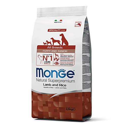 Monge Natural Superpremium Puppy and JUNIOR Lamb and Rice, Hundefutter für alle Rassen (Welpenfutter, Trockenfutter für Hunde mit Lamm & Reis, sehr Ballaststoff- & Vitaminreich, 2,5 kg) von Monge