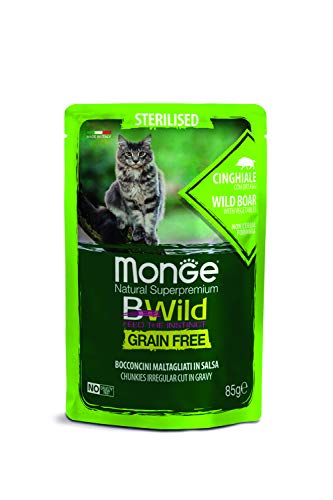 Monge Natural Superpremium STERILISED WILD Boar and Vegetables, Katzenfutter für sterilisierte Katzen (Nassfutter für Katzen mit Wildschwein und Gemüse, getreidefrei, 85 g) von Monge