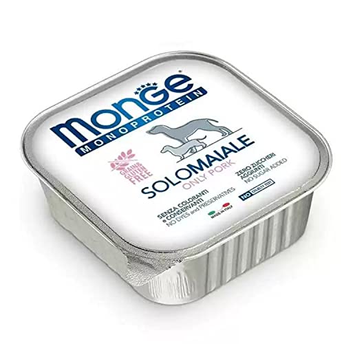 Monge Patè 100% Pork, Nassfutter für Hunde (Hundefutter aus Schwein, schmackhafte Rezeptur, mit Vitamin A-E-D3-Komplex, ohne Zusatz von Farb- und Konservierungsstoffen, getreidefrei, 150 g) von Monge