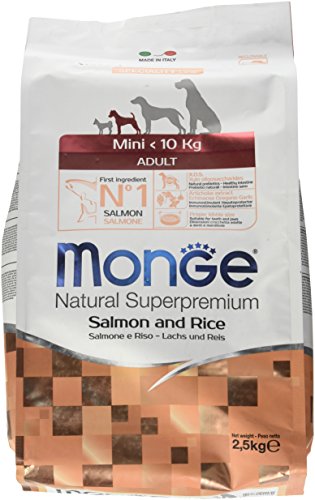 Monge Natural Superpremium ADULT MINI SALMON AND RICE, Hundefutter für alle Rassen (Trockenfutter für Hunde unter 10kg, mit Lachs & Reis, sehr Ballaststoff- & Vitaminreich, 2,5 kg) von Monge
