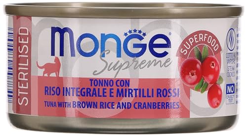Monge Supreme STERILISED Tuna with Brown Rice and Cranberries, Nassfutter für Katzen (Katzenfutter aus Thunfisch mit braunem Reis und Cranberries, sehr Ballaststoff- & Vitaminreich, 80 g) von Monge