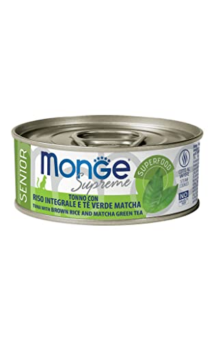 Monge Supreme Senior Tuna with Brown Rice and Matcha Green Tea, Nassfutter für Katzen (Katzenfutter aus Thunfisch mit braunem Reis und grünem Matcha-Tee, sehr Ballaststoff- & Vitaminreich, 80 g) von Monge