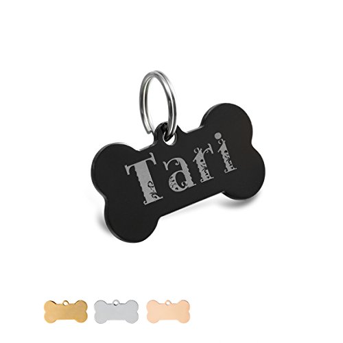 Hundemarke mit Gravur Edelstahl Anhänger Haustiere id Tag Personalisiert Knochen Adressanhänger Namensschild(Schwarz,L) von Gredstar