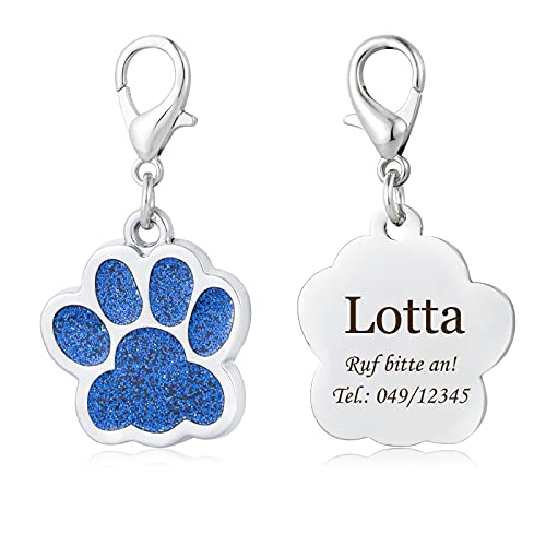 Hundemarke mit Gravur für Hunde und Katzen Tiermarke Pfotenabdruckmotiv ID-Tags Adressanhänger,Blau von Gredstar