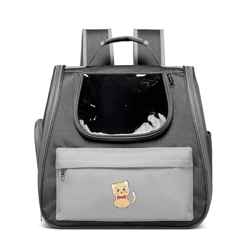 Haustier-Tragerucksack mit Blasenfenster, Astronauten-Design, Minzgrau mit Katzenmuster-03 von Monica Muse