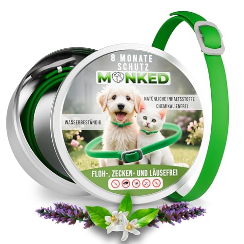 Monked | Natürliches Zeckenhalsband Hunde ohne Chemie | bis 8 Monate Schutz | Zeckenschutz Hund | Zeckenhalsband Hund | Halsband für Hunde | Flohhalsband Zeckenschutz Anti Zecken (Grün, Universal) von Monked