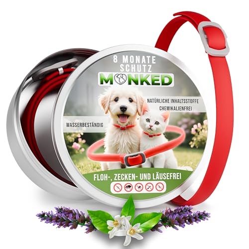 Monked | Natürliches Zeckenhalsband Hunde ohne Chemie | bis 8 Monate Schutz | Zeckenschutz Hund | Zeckenhalsband Hund | Halsband für Hunde | Flohhalsband Zeckenschutz Anti Zecken (Rot, Universal) Monked | Natürliches Zeckenhalsband Hunde ohne Chemie | bis 8 Monate Schutz | Zeckenschutz Hund | Zeckenhalsband Hund | Halsband für Hunde | Flohhalsband Zeckenschutz Anti Zecken (Rot, Universal) von Monked
