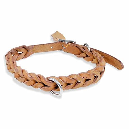 Monkimau Halsband Hund echt Leder Hunde Halsbänder beige geflochten Lederhalsband verstellbar Dog Collar Hundehalsband (XL-L: 30mm x 70cm) von Monkimau