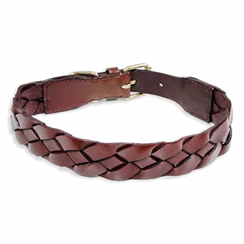 Monkimau Halsband Hund echt Leder Hunde Halsbänder braun breit geflochten Lederhalsband verstellbar Dog Collar Hundehalsband (M-S: 30mm x 50cm) von MONKIMAU