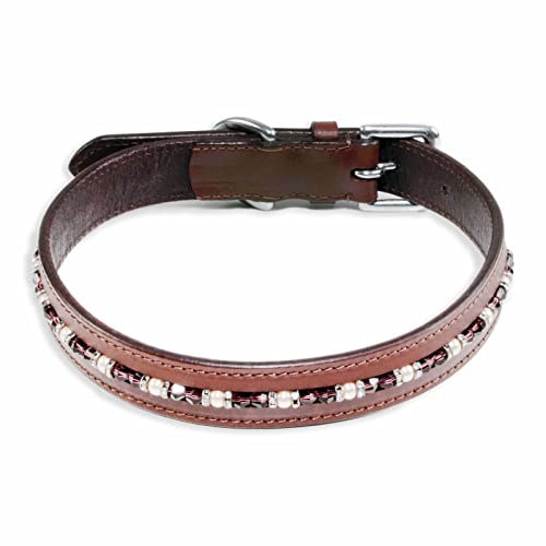 Monkimau Halsband Hund echt Leder Hunde Halsbänder braun mit Swarovski Kristallen Lederhalsband verstellbar Dog Collar Hundehalsband (L: 25mm x 65cm) von Monkimau