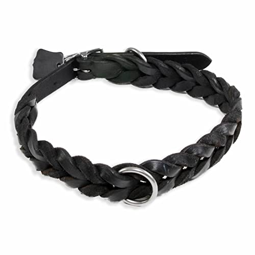 Monkimau Halsband Hund echt Leder Hunde Halsbänder schwarz geflochten Lederhalsband verstellbar Dog Collar Hundehalsband (L: 30mm x 65cm) von Monkimau