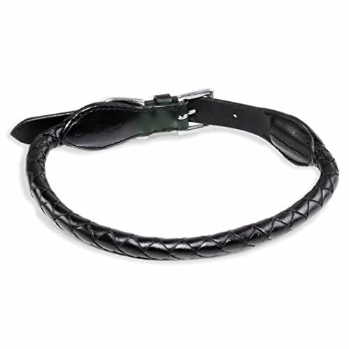 MONKIMAU Halsband Hund echt Leder Hunde Halsbänder schwarz rund geflochten Lederhalsband verstellbar Dog Collar Hundehalsband (L-M: 12mm x 60cm) von MONKIMAU