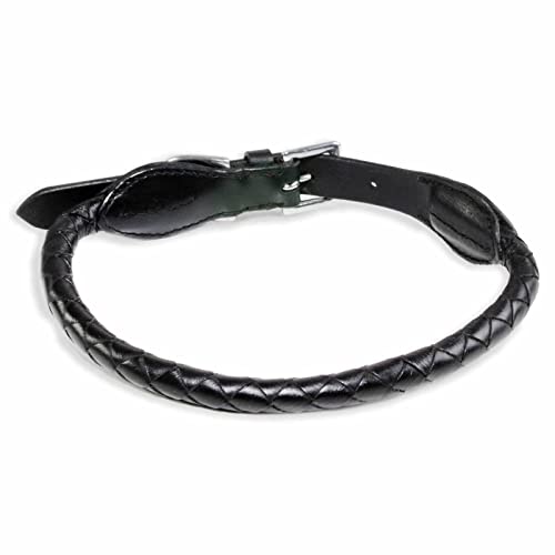 Monkimau Halsband Hund echt Leder Hunde Halsbänder schwarz rund geflochten Lederhalsband verstellbar Dog Collar Hundehalsband (M-S: 12mm x 50cm) von Monkimau