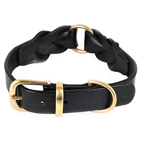 MONKIMAU Halsband für Hunde aus echt Leder geflochten verstellbar (XL 54-62 cm) von MONKIMAU