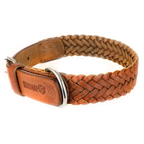 MONKIMAU Halsband für Hunde aus echt Leder geflochten verstellbar M 35-43cm von MONKIMAU