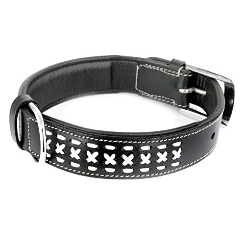 MONKIMAU Halsband für Hunde aus echt Leder mit Zierflechtung gepolstert verstellbar XL 45-55 cm von MONKIMAU